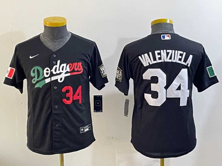 Womens Los Angeles Dodgers #34 Fernando Valenzuela Number Black Mexico 2020 World Series Cool Base Nike Jersey